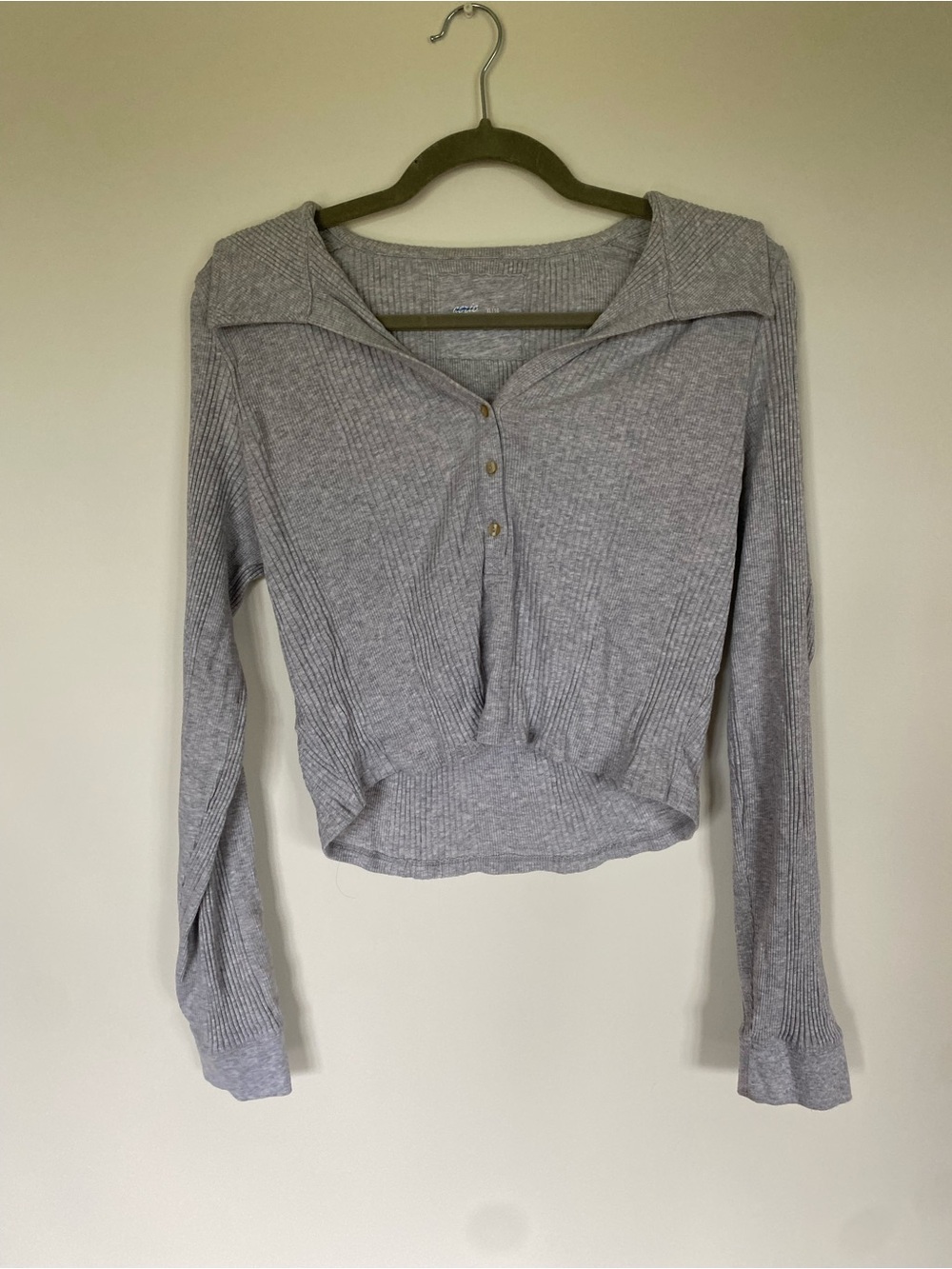 aerie Gray Ribbed Long-Sleeve Henley Top